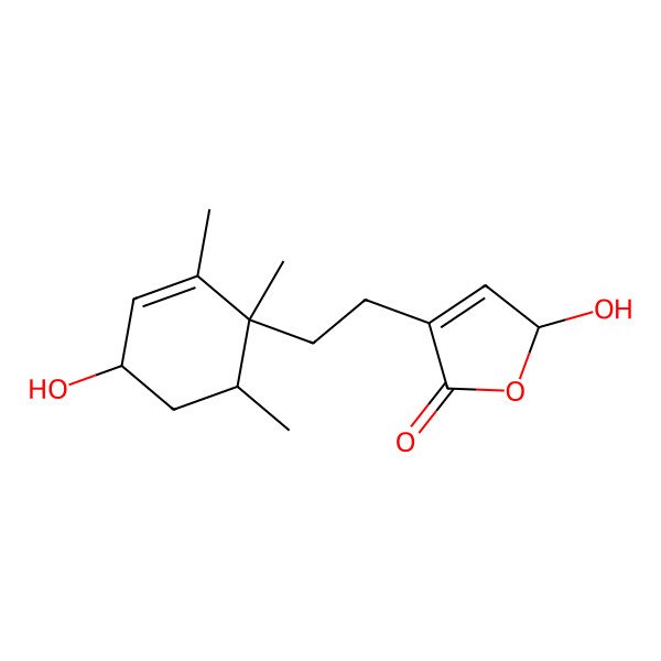 2D Structure of 2-hydroxy-4-[2-[(1S,4S,6R)-4-hydroxy-1,2,6-trimethylcyclohex-2-en-1-yl]ethyl]-2H-furan-5-one
