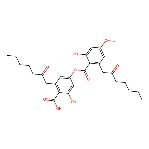 2D Structure of 2-Hydroxy-4-[2-hydroxy-4-methoxy-6-(2-oxoheptyl)benzoyl]oxy-6-(2-oxoheptyl)benzoic acid