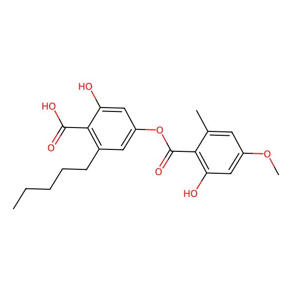 2D Structure of 2-Hydroxy-4-(2-hydroxy-4-methoxy-6-methylbenzoyl)oxy-6-pentylbenzoic acid