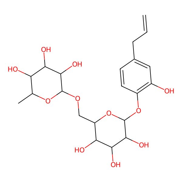 2D Structure of 2-Hydroxy-4-(2-propen-1-yl)phenyl 6-O-(6-deoxy-alpha-L-mannopyranosyl)-beta-D-glucopyranoside