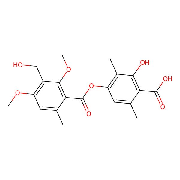 2D Structure of 2-Hydroxy-4-[3-(hydroxymethyl)-2,4-dimethoxy-6-methylbenzoyl]oxy-3,6-dimethylbenzoic acid