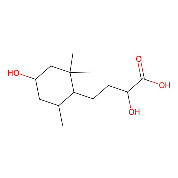 2D Structure of 2-Hydroxy-4-(4-hydroxy-2,2,6-trimethylcyclohexyl)butanoic acid 2D Structure of 2-Hydroxy-4-(4-hydroxy-2,2,6-trimethylcyclohexyl)butanoic acid