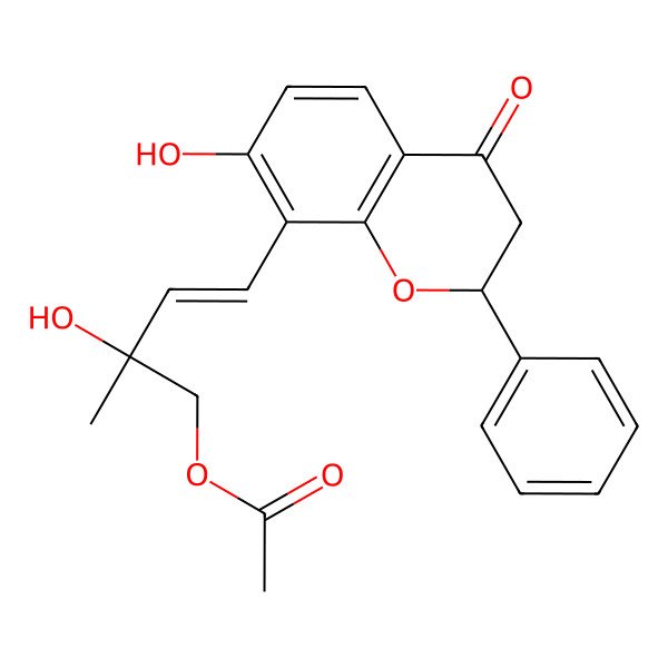 2D Structure of [2-Hydroxy-4-(7-hydroxy-4-oxo-2-phenyl-2,3-dihydrochromen-8-yl)-2-methylbut-3-enyl] acetate