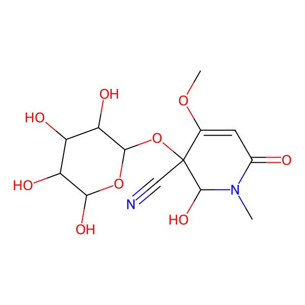 2D Structure of 2-hydroxy-4-methoxy-1-methyl-6-oxo-3-(3,4,5,6-tetrahydroxyoxan-2-yl)oxy-2H-pyridine-3-carbonitrile 2D Structure of 2-hydroxy-4-methoxy-1-methyl-6-oxo-3-(3,4,5,6-tetrahydroxyoxan-2-yl)oxy-2H-pyridine-3-carbonitrile