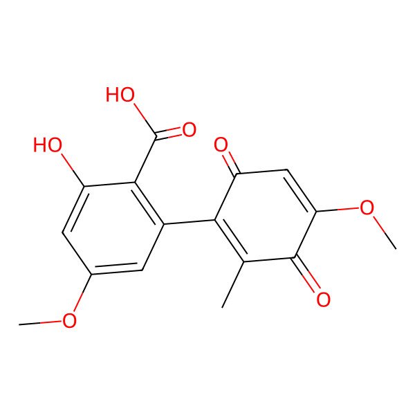 2D Structure of 2-Hydroxy-4-methoxy-6-(4-methoxy-2-methyl-3,6-dioxocyclohexa-1,4-dien-1-yl)benzoic acid