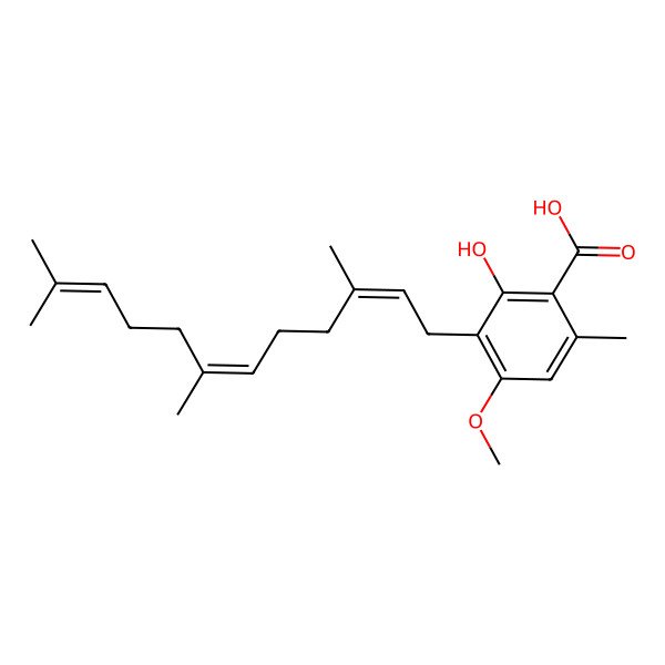 2D Structure of 2-Hydroxy-4-methoxy-6-methyl-3-(3,7,11-trimethyldodeca-2,6,10-trienyl)benzoic acid