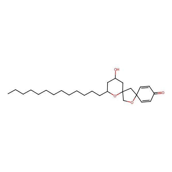 2D Structure of 2-Hydroxy-4-tridecyl-5,14-dioxadispiro[5.1.58.26]pentadeca-9,12-dien-11-one