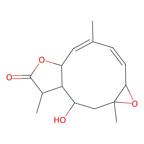 2D Structure of 2-Hydroxy-4,9,14-trimethyl-5,12-dioxatricyclo[9.3.0.04,6]tetradeca-7,9-dien-13-one