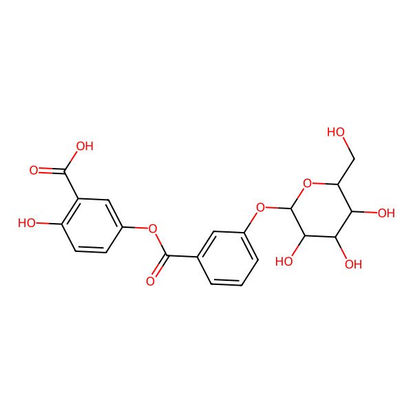 2D Structure of 2-Hydroxy-5-[3-[3,4,5-trihydroxy-6-(hydroxymethyl)oxan-2-yl]oxybenzoyl]oxybenzoic acid