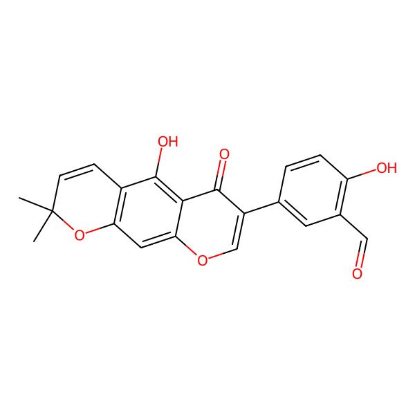 2D Structure of 2-Hydroxy-5-(5-hydroxy-2,2-dimethyl-6-oxopyrano[3,2-g]chromen-7-yl)benzaldehyde