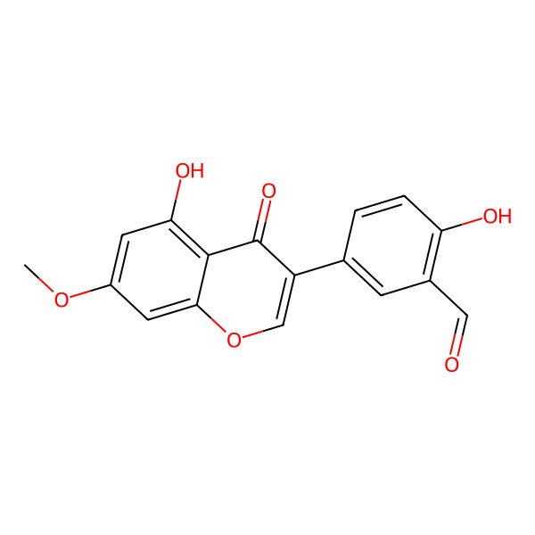 2D Structure of 2-Hydroxy-5-(5-hydroxy-7-methoxy-4-oxochromen-3-yl)benzaldehyde