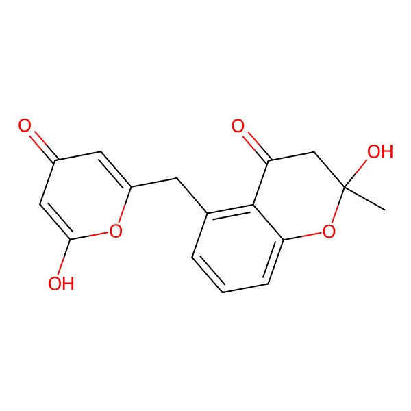 2D Structure of 2-hydroxy-5-[(6-hydroxy-4-oxopyran-2-yl)methyl]-2-methyl-3H-chromen-4-one
