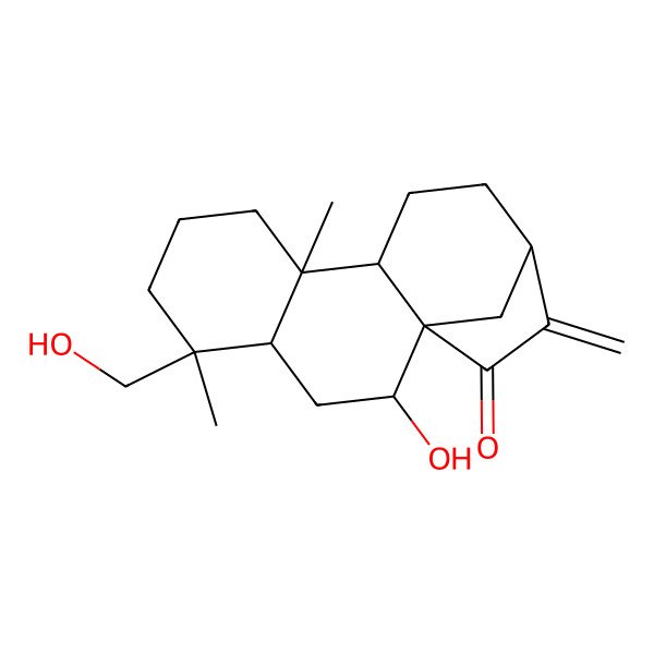 2D Structure of 2-Hydroxy-5-(hydroxymethyl)-5,9-dimethyl-14-methylidenetetracyclo[11.2.1.01,10.04,9]hexadecan-15-one