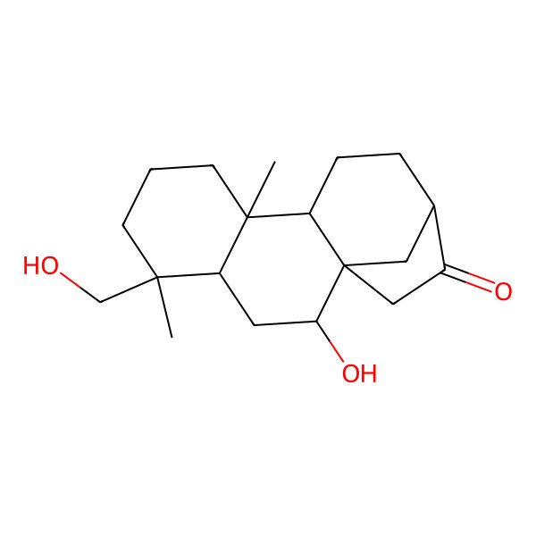 2D Structure of 2-Hydroxy-5-(hydroxymethyl)-5,9-dimethyltetracyclo[11.2.1.01,10.04,9]hexadecan-14-one