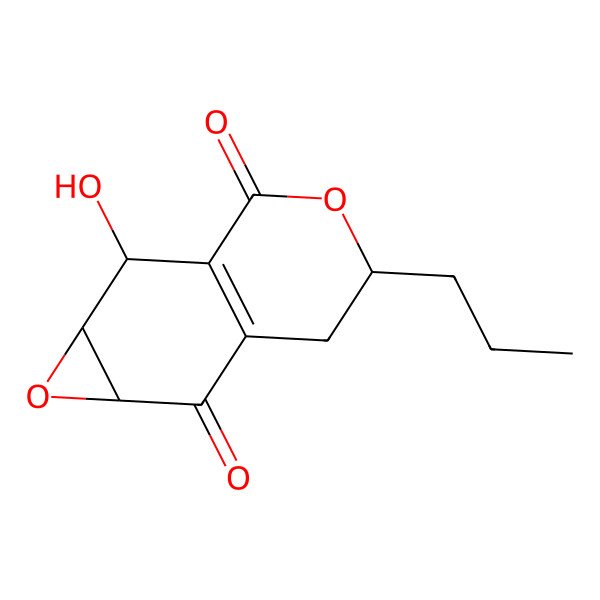2D Structure of 2-hydroxy-5-propyl-2,5,6,7a-tetrahydro-1aH-oxireno[2,3-g]isochromene-3,7-dione