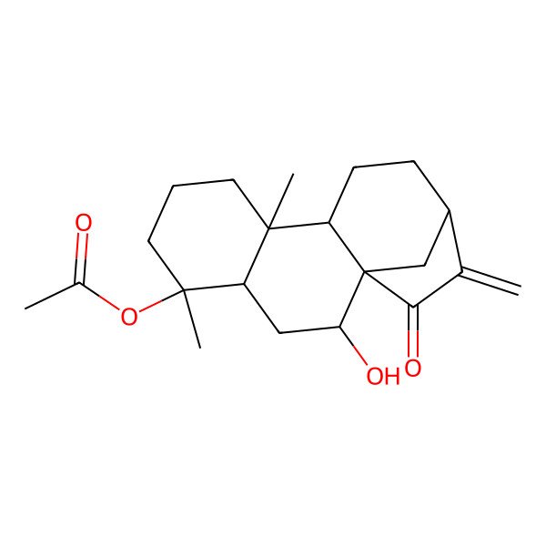 2D Structure of (2-Hydroxy-5,9-dimethyl-14-methylidene-15-oxo-5-tetracyclo[11.2.1.01,10.04,9]hexadecanyl) acetate