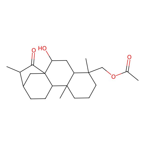 2D Structure of (2-Hydroxy-5,9,14-trimethyl-15-oxo-5-tetracyclo[11.2.1.01,10.04,9]hexadecanyl)methyl acetate