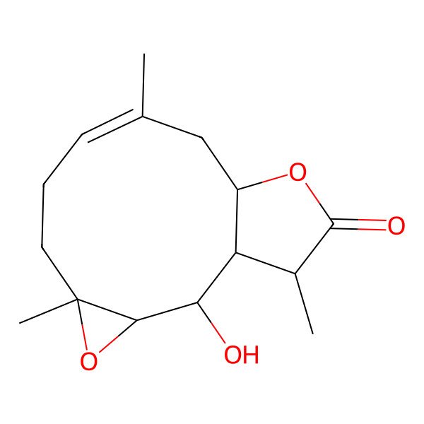 2D Structure of 2-Hydroxy-5,9,14-trimethyl-4,12-dioxatricyclo[9.3.0.03,5]tetradec-8-en-13-one