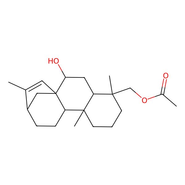 2D Structure of (2-Hydroxy-5,9,14-trimethyl-5-tetracyclo[11.2.1.01,10.04,9]hexadec-14-enyl)methyl acetate