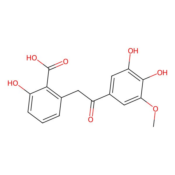 2D Structure of 2-Hydroxy-6-[2-(3,4-dihydroxyphenyl-5-methoxy)-2-oxoethyl]benzoic acid