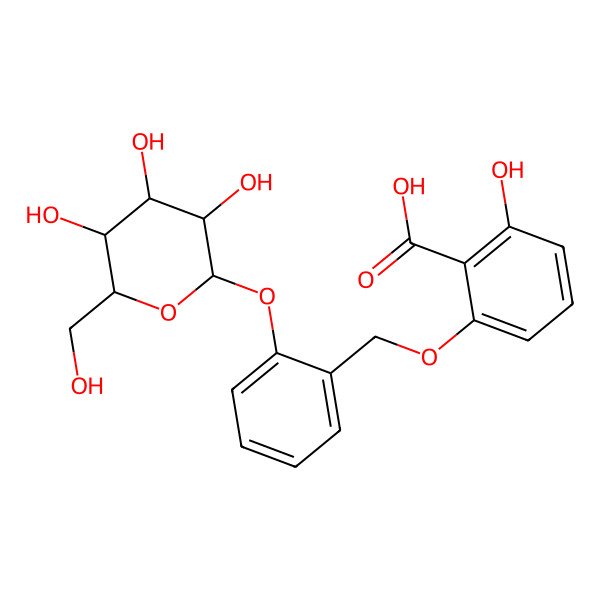 2D Structure of 2-Hydroxy-6-[[2-[3,4,5-trihydroxy-6-(hydroxymethyl)oxan-2-yl]oxyphenyl]methoxy]benzoic acid
