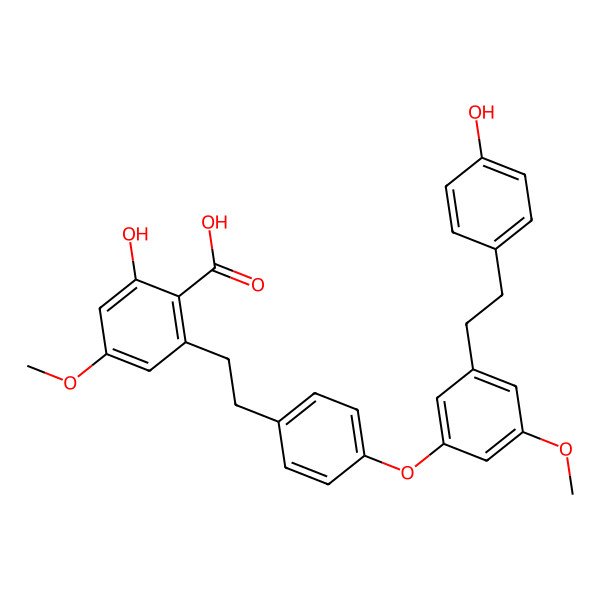2D Structure of 2-Hydroxy-6-[2-[4-[3-[2-(4-hydroxyphenyl)ethyl]-5-methoxyphenoxy]phenyl]ethyl]-4-methoxybenzoic acid