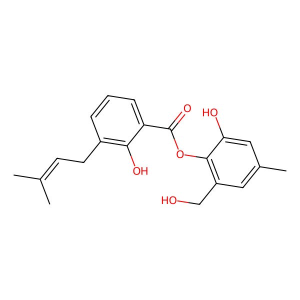 2D Structure of 2-Hydroxy-6-(hydroxymethyl)-4-methylphenyl 2-hydroxy-3-(2-isopentenyl)benzoate