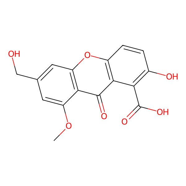 2D Structure of 2-hydroxy-6-(hydroxymethyl)-8-methoxy-9-oxo-xanthene-1-carboxylic Acid