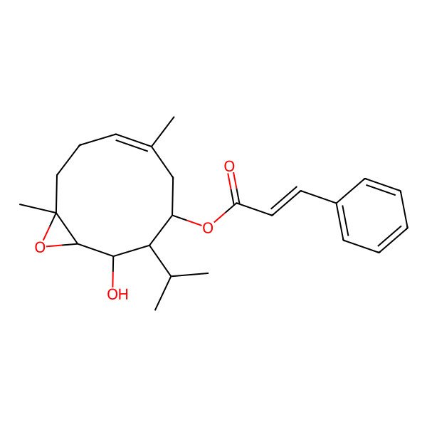 2D Structure of (2-Hydroxy-6,10-dimethyl-3-propan-2-yl-11-oxabicyclo[8.1.0]undec-6-en-4-yl) 3-phenylprop-2-enoate