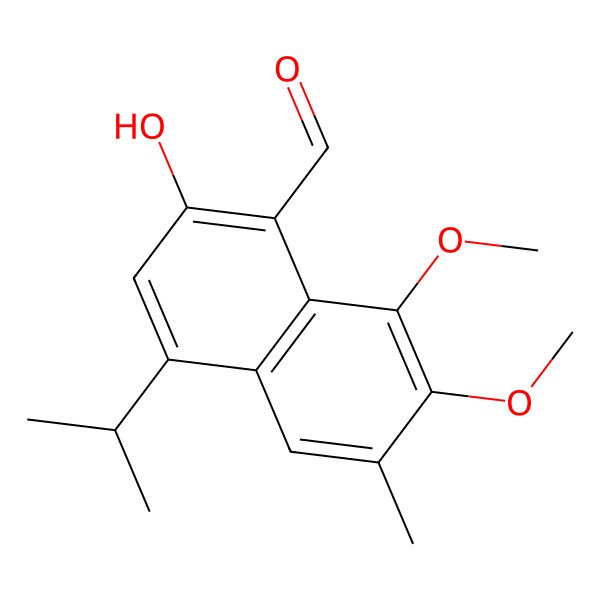 2D Structure of 2-Hydroxy-7,8-dimethoxy-6-methyl-4-propan-2-ylnaphthalene-1-carbaldehyde 2D Structure of 2-Hydroxy-7,8-dimethoxy-6-methyl-4-propan-2-ylnaphthalene-1-carbaldehyde
