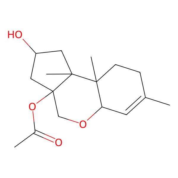 2D Structure of (2-hydroxy-7,9a,9b-trimethyl-2,3,4,5a,8,9-hexahydro-1H-cyclopenta[c]chromen-3a-yl) acetate