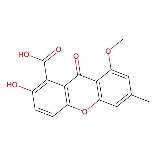 2D Structure of 2-Hydroxy-6-methyl-8-methoxy-9-oxo-9h-xanthene-1-carboxylic acid