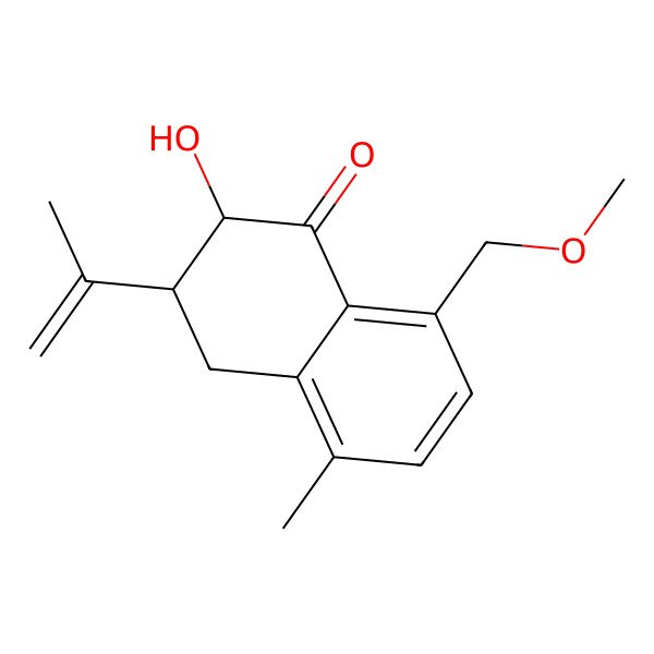 2D Structure of 2-hydroxy-8-(methoxymethyl)-5-methyl-3-prop-1-en-2-yl-3,4-dihydro-2H-naphthalen-1-one 2D Structure of 2-hydroxy-8-(methoxymethyl)-5-methyl-3-prop-1-en-2-yl-3,4-dihydro-2H-naphthalen-1-one