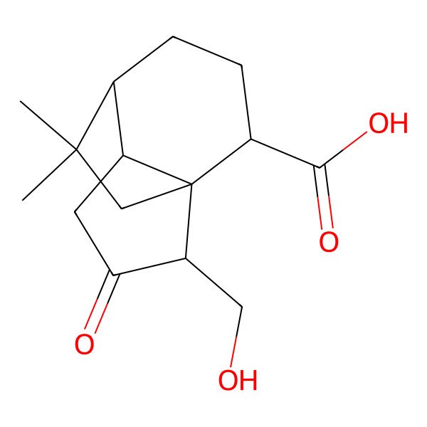 2D Structure of 2-(Hydroxymethyl)-11,11-dimethyl-3-oxotricyclo[4.3.2.01,5]undecane-9-carboxylic acid
