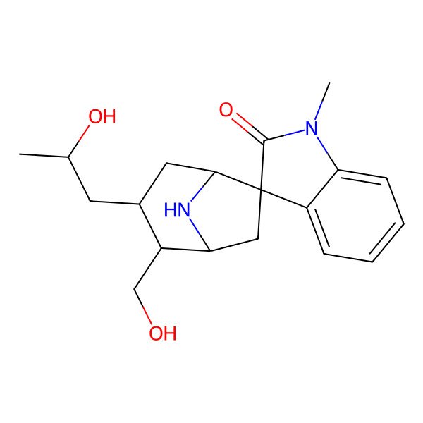 2D Structure of 2-(Hydroxymethyl)-3-(2-hydroxypropyl)-1'-methylspiro[8-azabicyclo[3.2.1]octane-6,3'-indole]-2'-one