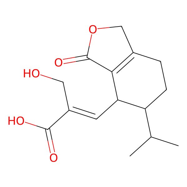 2D Structure of 2-(Hydroxymethyl)-3-(3-oxo-5-propan-2-yl-4,5,6,7-tetrahydro-1H-2-benzofuran-4-yl)prop-2-enoic acid