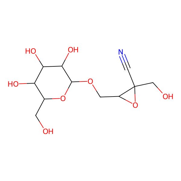 2D Structure of 2-(Hydroxymethyl)-3-[[3,4,5-trihydroxy-6-(hydroxymethyl)oxan-2-yl]oxymethyl]oxirane-2-carbonitrile