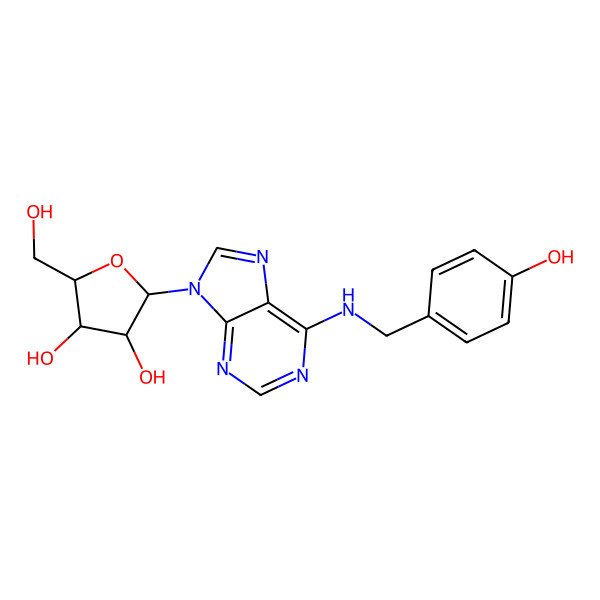 2D Structure of 2-(Hydroxymethyl)-5-[6-[(4-hydroxyphenyl)methylamino]purin-9-yl]oxolane-3,4-diol