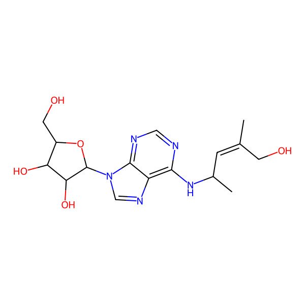 2D Structure of 2-(Hydroxymethyl)-5-[6-[(5-hydroxy-4-methylpent-3-en-2-yl)amino]purin-9-yl]oxolane-3,4-diol