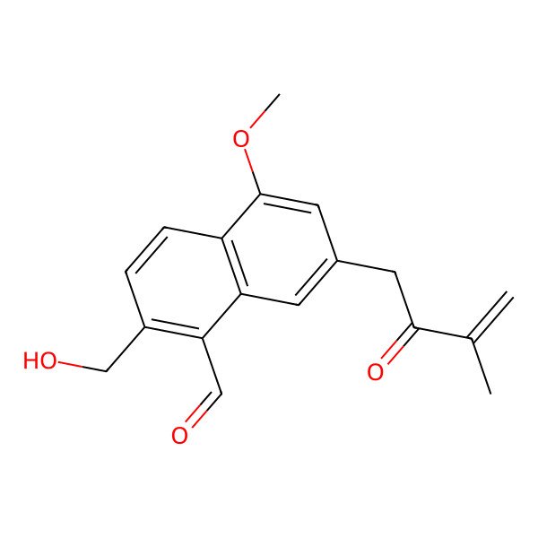 2D Structure of 2-(Hydroxymethyl)-5-methoxy-7-(3-methyl-2-oxobut-3-enyl)-1-naphthaldehyde