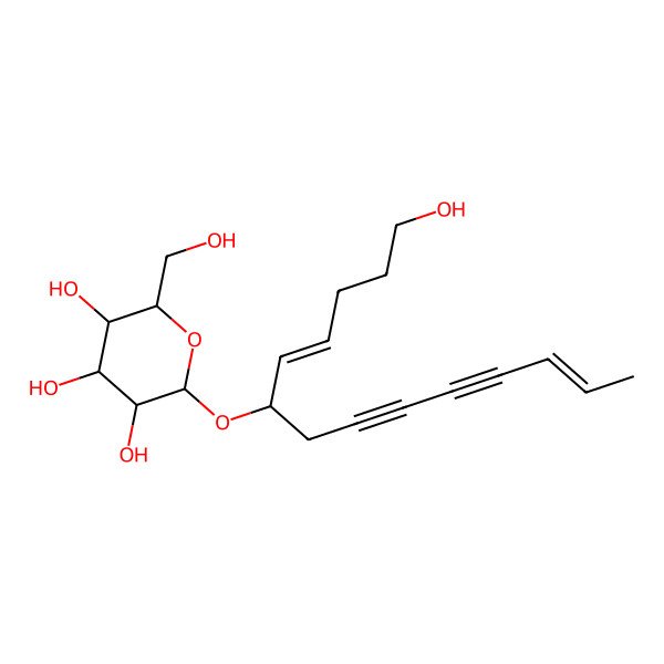 2D Structure of 2-(Hydroxymethyl)-6-(1-hydroxytetradeca-4,12-dien-8,10-diyn-6-yloxy)oxane-3,4,5-triol 2D Structure of 2-(Hydroxymethyl)-6-(1-hydroxytetradeca-4,12-dien-8,10-diyn-6-yloxy)oxane-3,4,5-triol