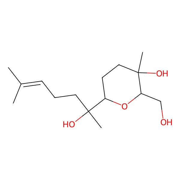 2D Structure of 2-(Hydroxymethyl)-6-(2-hydroxy-6-methylhept-5-en-2-yl)-3-methyloxan-3-ol