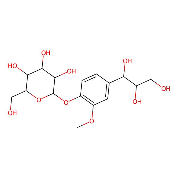 2D Structure of 2-(Hydroxymethyl)-6-[2-methoxy-4-(1,2,3-trihydroxypropyl)phenoxy]oxane-3,4,5-triol