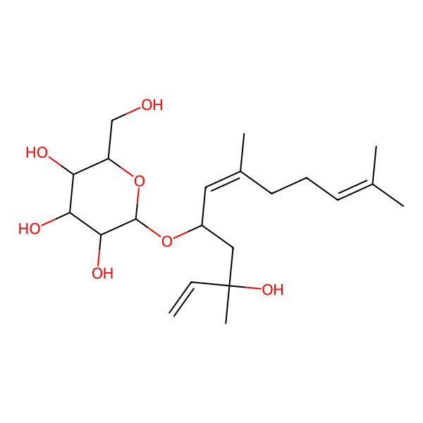 2D Structure of 2-(Hydroxymethyl)-6-(3-hydroxy-3,7,11-trimethyldodeca-1,6,10-trien-5-yl)oxyoxane-3,4,5-triol 2D Structure of 2-(Hydroxymethyl)-6-(3-hydroxy-3,7,11-trimethyldodeca-1,6,10-trien-5-yl)oxyoxane-3,4,5-triol