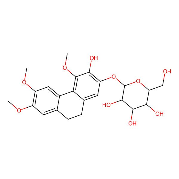 2D Structure of 2-(Hydroxymethyl)-6-[(3-hydroxy-4,6,7-trimethoxy-9,10-dihydrophenanthren-2-yl)oxy]oxane-3,4,5-triol