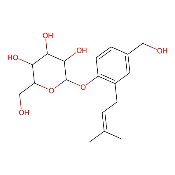 2D Structure of 2-(Hydroxymethyl)-6-[4-(hydroxymethyl)-2-(3-methylbut-2-enyl)phenoxy]oxane-3,4,5-triol