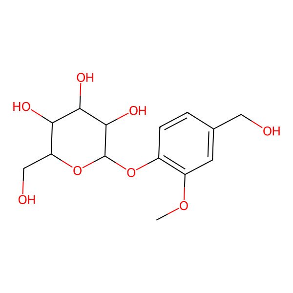2D Structure of 2-(Hydroxymethyl)-6-[4-(hydroxymethyl)-2-methoxyphenoxy]oxane-3,4,5-triol