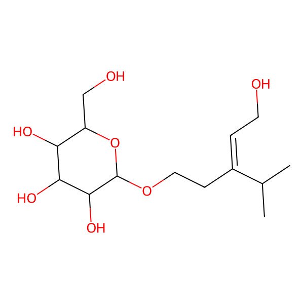 2D Structure of 2-(Hydroxymethyl)-6-(5-hydroxy-3-propan-2-ylpent-3-enoxy)oxane-3,4,5-triol 2D Structure of 2-(Hydroxymethyl)-6-(5-hydroxy-3-propan-2-ylpent-3-enoxy)oxane-3,4,5-triol