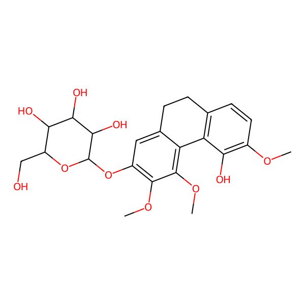2D Structure of 2-(Hydroxymethyl)-6-[(5-hydroxy-3,4,6-trimethoxy-9,10-dihydrophenanthren-2-yl)oxy]oxane-3,4,5-triol