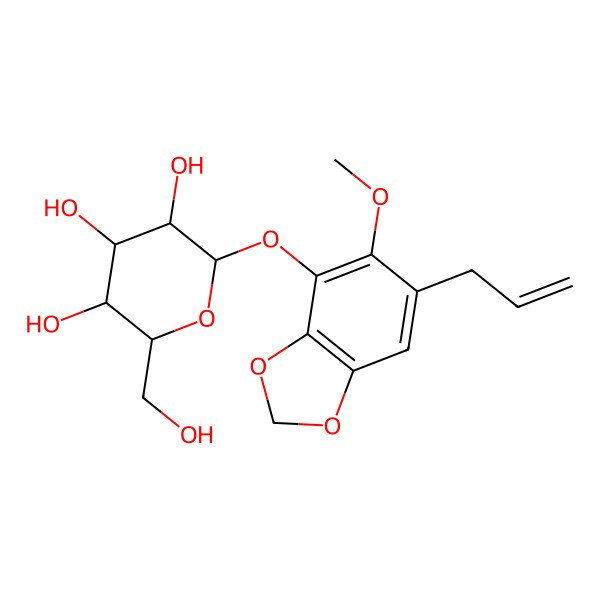 2D Structure of 2-(Hydroxymethyl)-6-[(5-methoxy-6-prop-2-enyl-1,3-benzodioxol-4-yl)oxy]oxane-3,4,5-triol